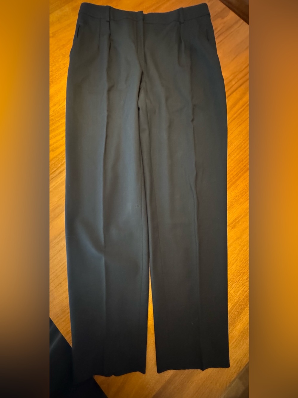 Max Mara Single Pleat Black Wool Pants with Slight Taper, Size 8
